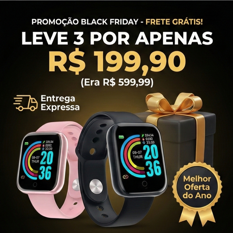 BLACK FRIDAY COMPRE 1 LEVE 3 Smartwatch - Relógio Inteligente Esportivo Bluetooth Android/iOS
